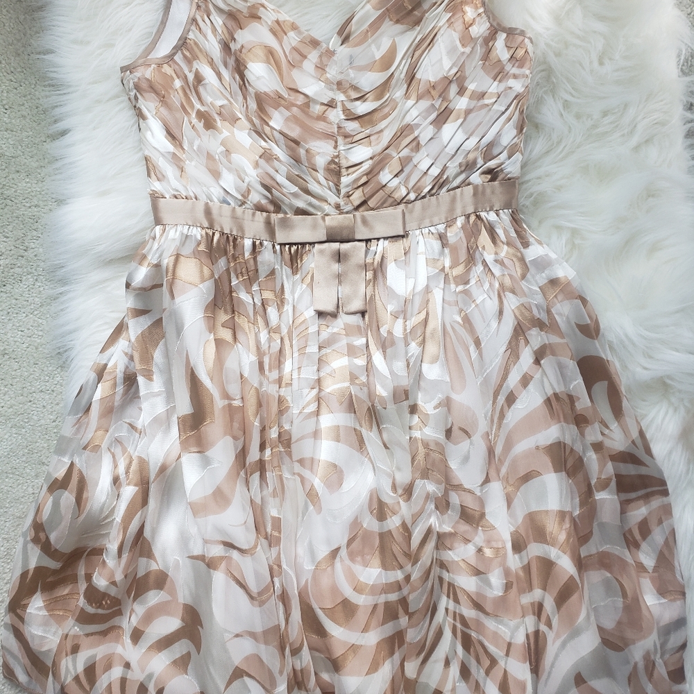 Cream and beige print knee length dress